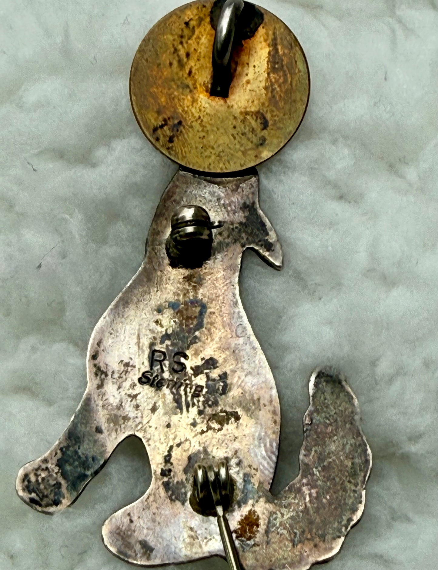 Vintage Wolf and Moon Brooch