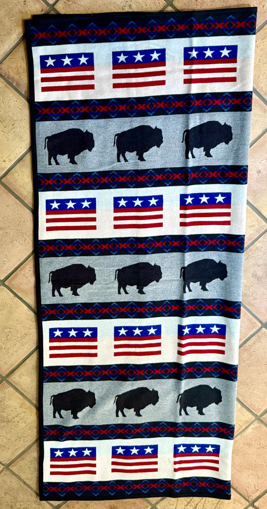 Vintage Buffalo and American Flag Pendleton Blanket