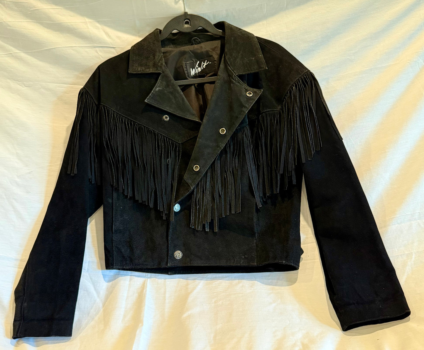 Vintage Black Leather Winlit Fringe Jacket