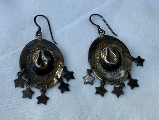 Sterling Silver Cowboy Hat Earrings