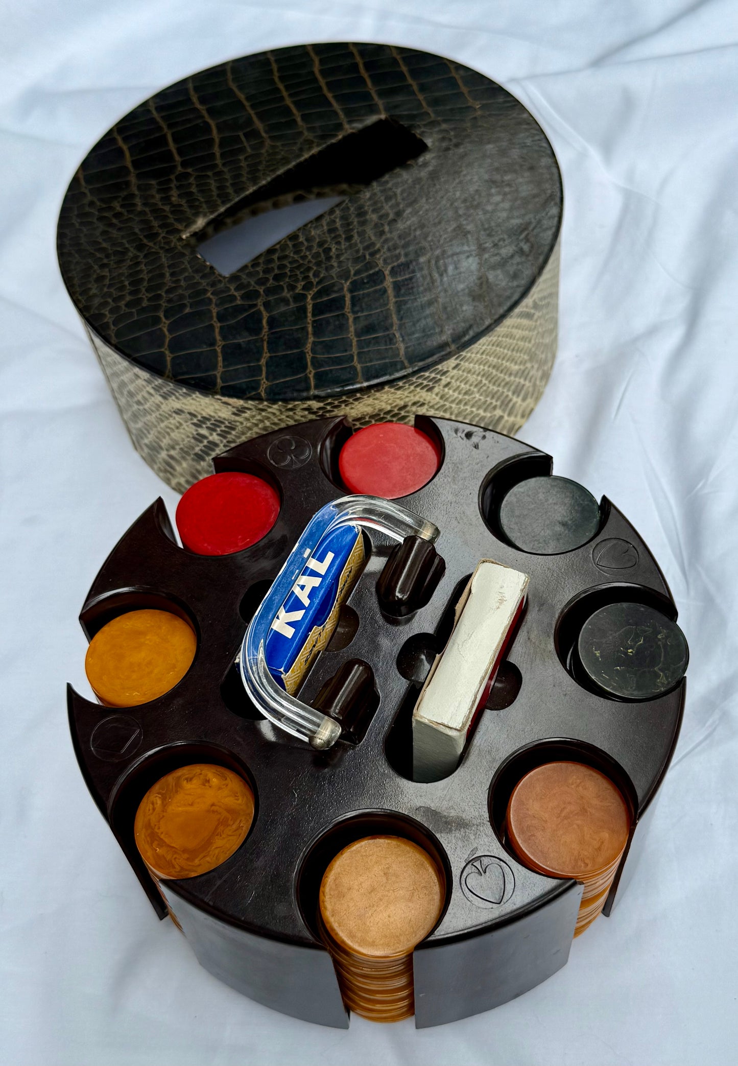 Bakelite Poker Chip Rack and Chips