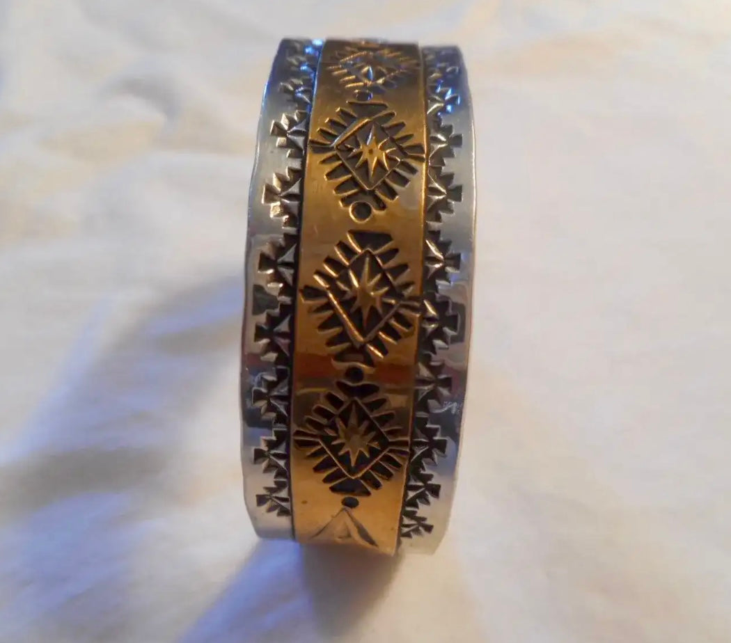 Navajo Sterling & 12K GF Stamped Cuff Bracelet