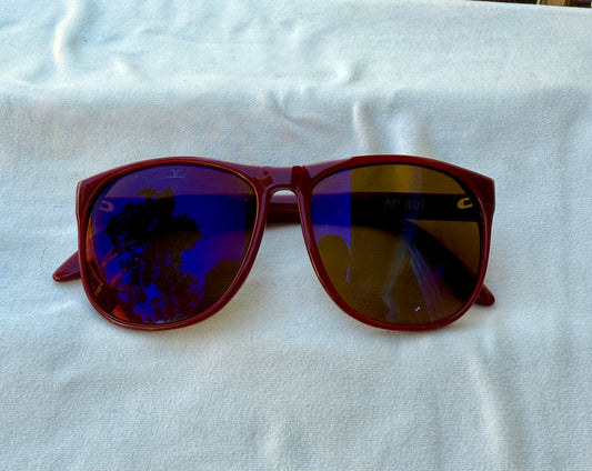 Vuarnet Red Sunglasses with Blue Mirrored Lenses
