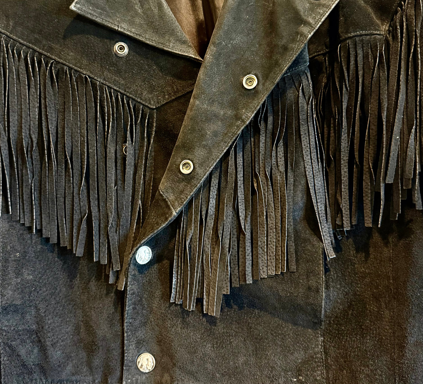 Vintage Black Leather Winlit Fringe Jacket
