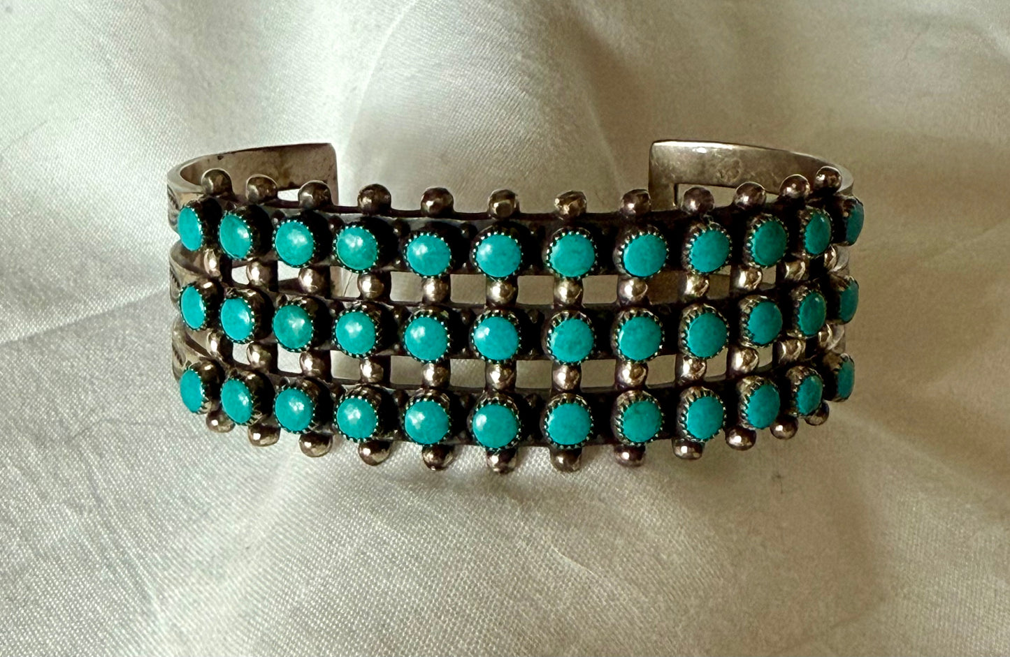 Fred Harvey Era Three Row Snake Eye Sterling Bracelet