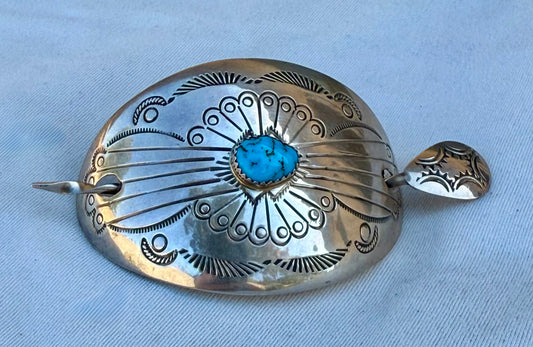 Vintage Sterling and Turquoise Hair Barrette with Pin