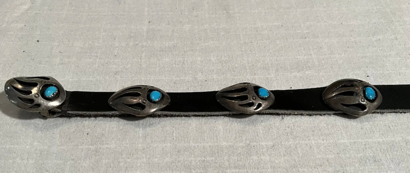 Sterling Silver & Turquoise Bear Paw Vintage Hat Band