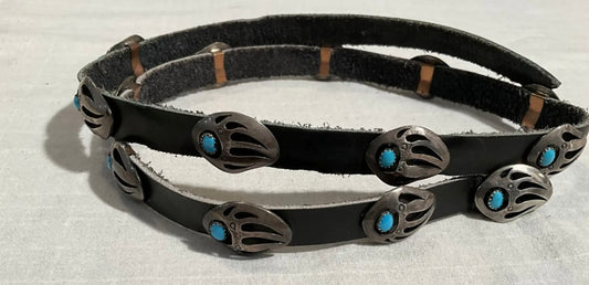 Sterling Silver & Turquoise Bear Paw Vintage Hat Band