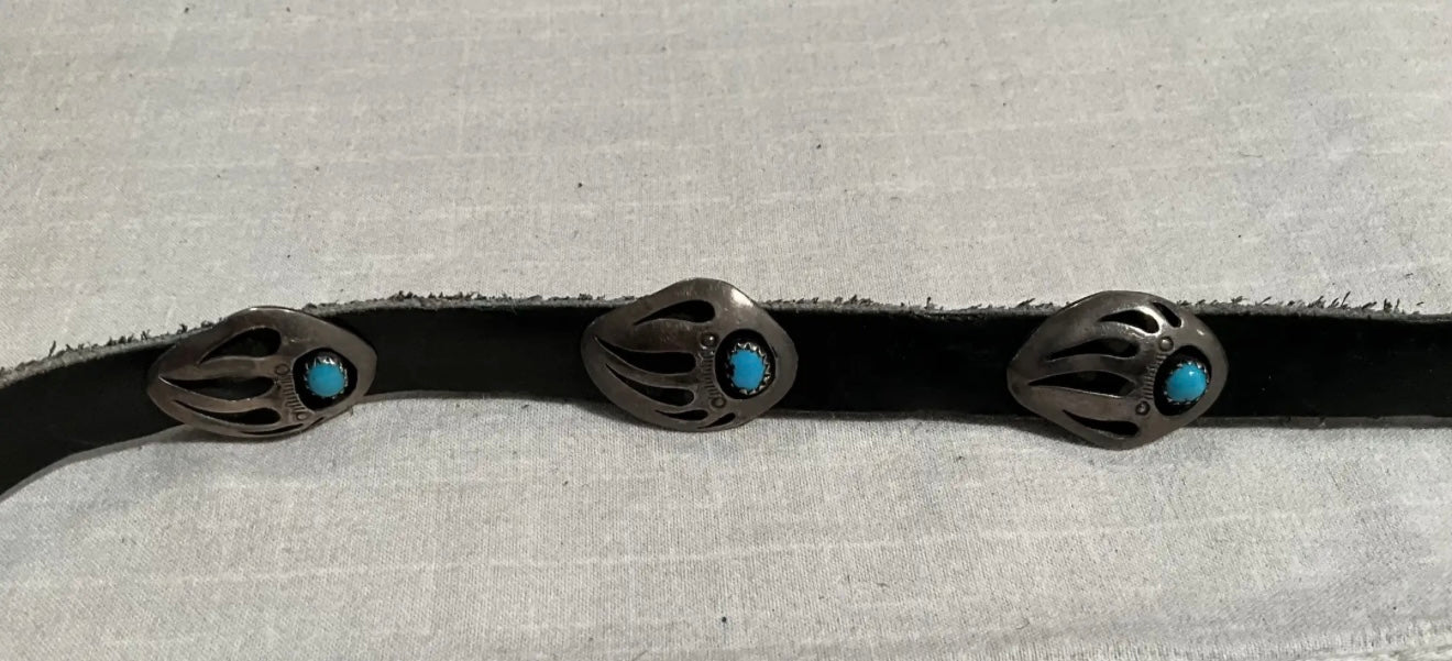 Sterling Silver & Turquoise Bear Paw Vintage Hat Band