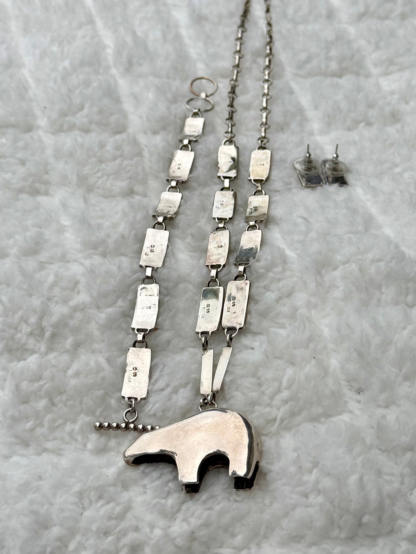 Signed Sterling Silver Bear Set