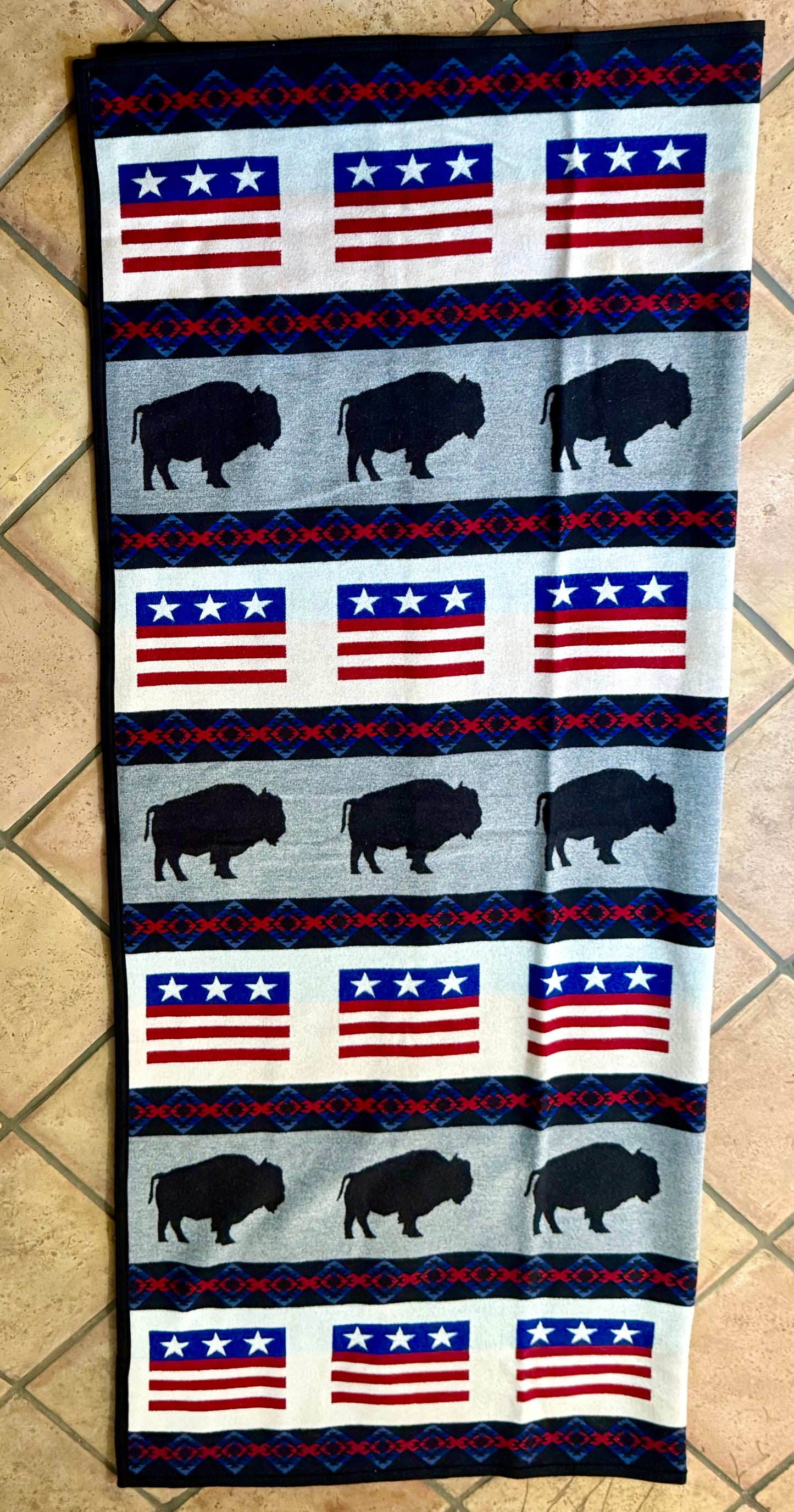 Vintage Buffalo and American Flag Pendleton Blanket
