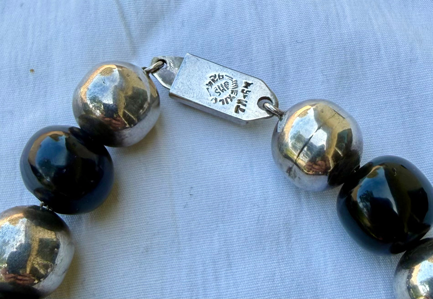 Vintage Sterling and Onyx Bead Necklace
