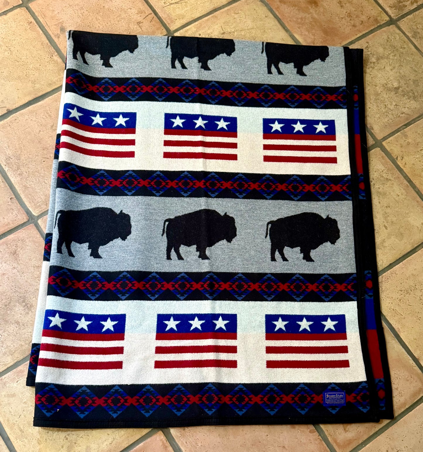 Vintage Buffalo and American Flag Pendleton Blanket