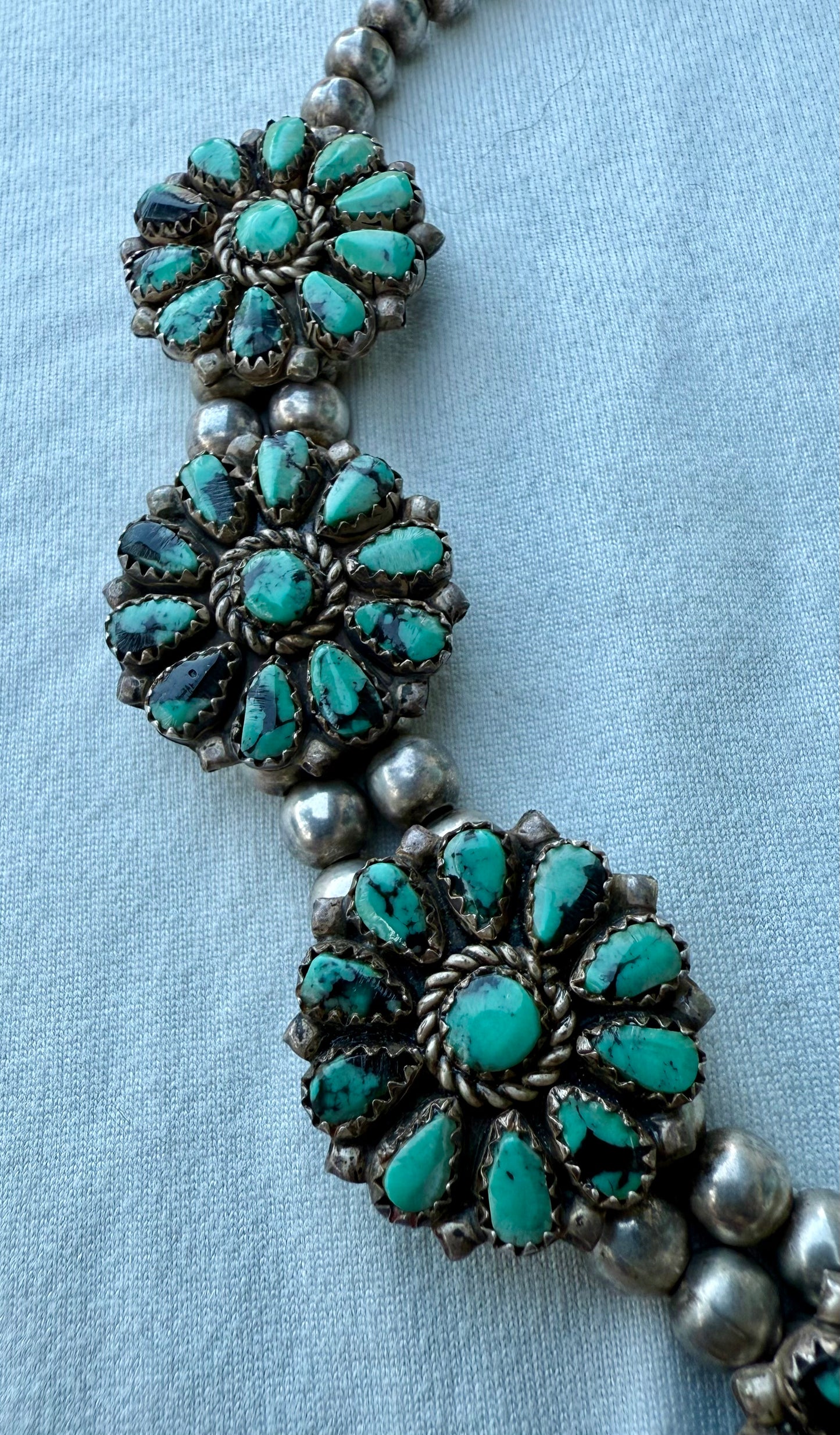 Vintage Turquoise and Sterling Silver Petite Point Necklace