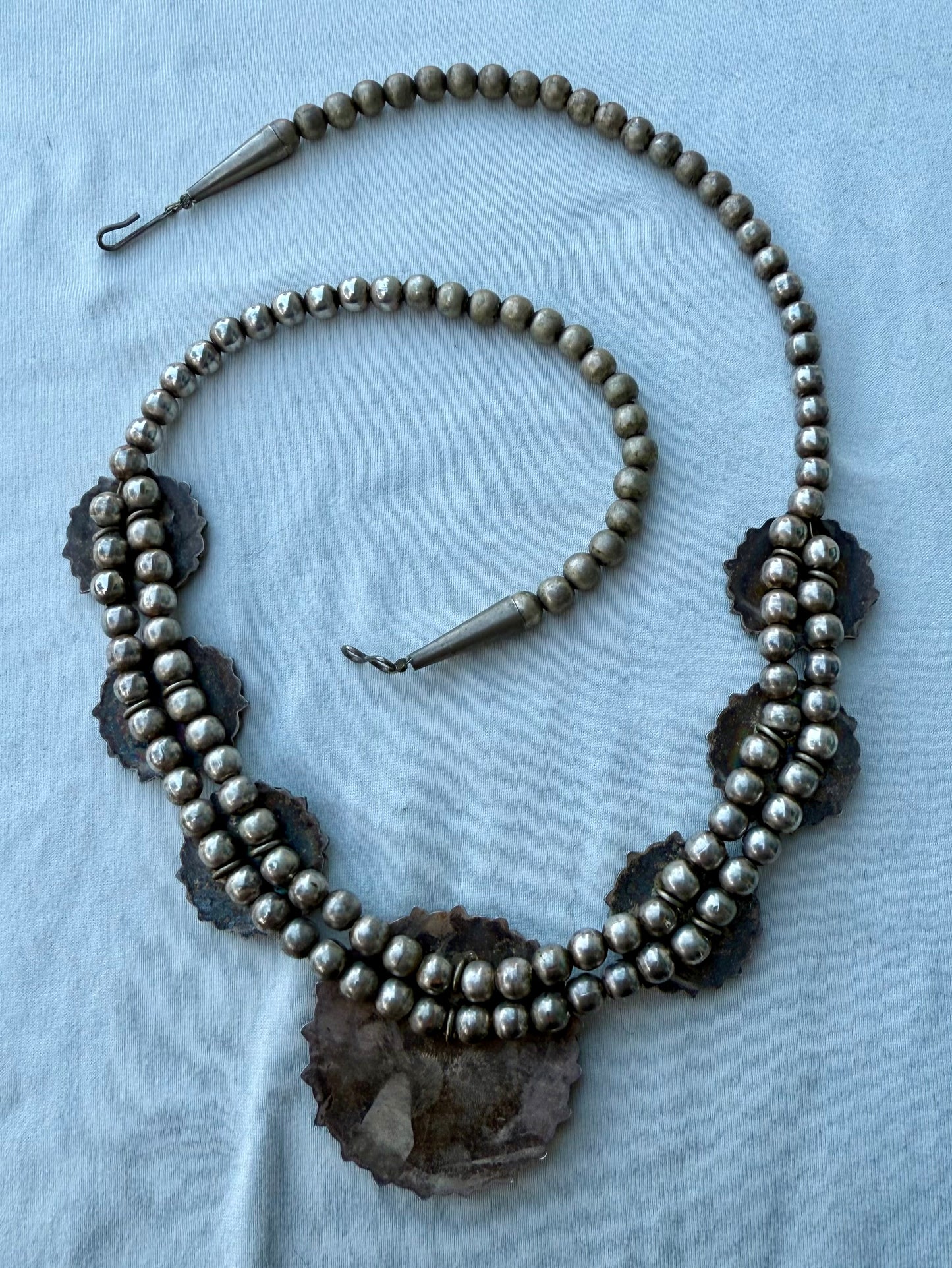 Vintage Turquoise and Sterling Silver Petite Point Necklace