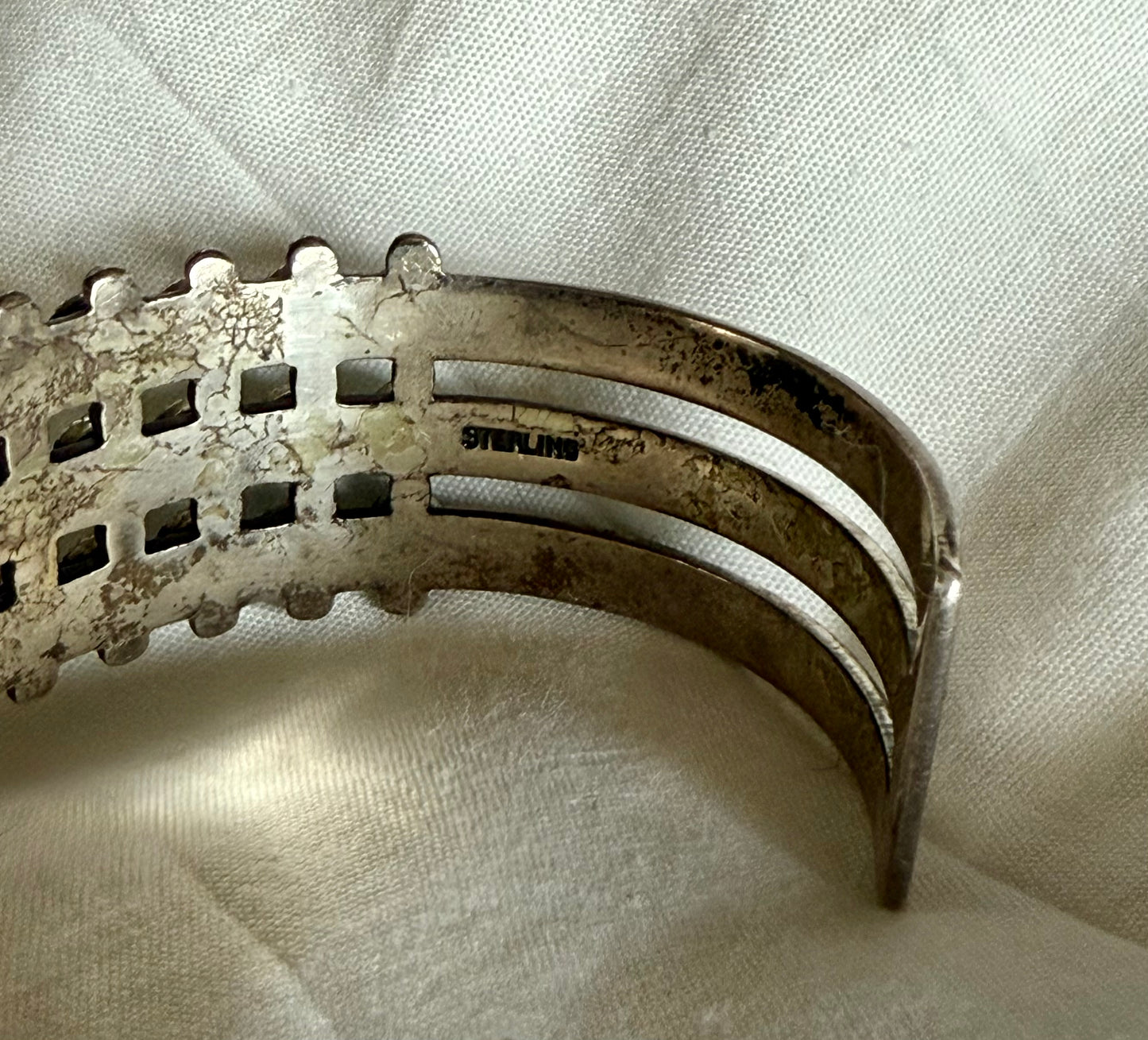 Fred Harvey Era Three Row Snake Eye Sterling Bracelet