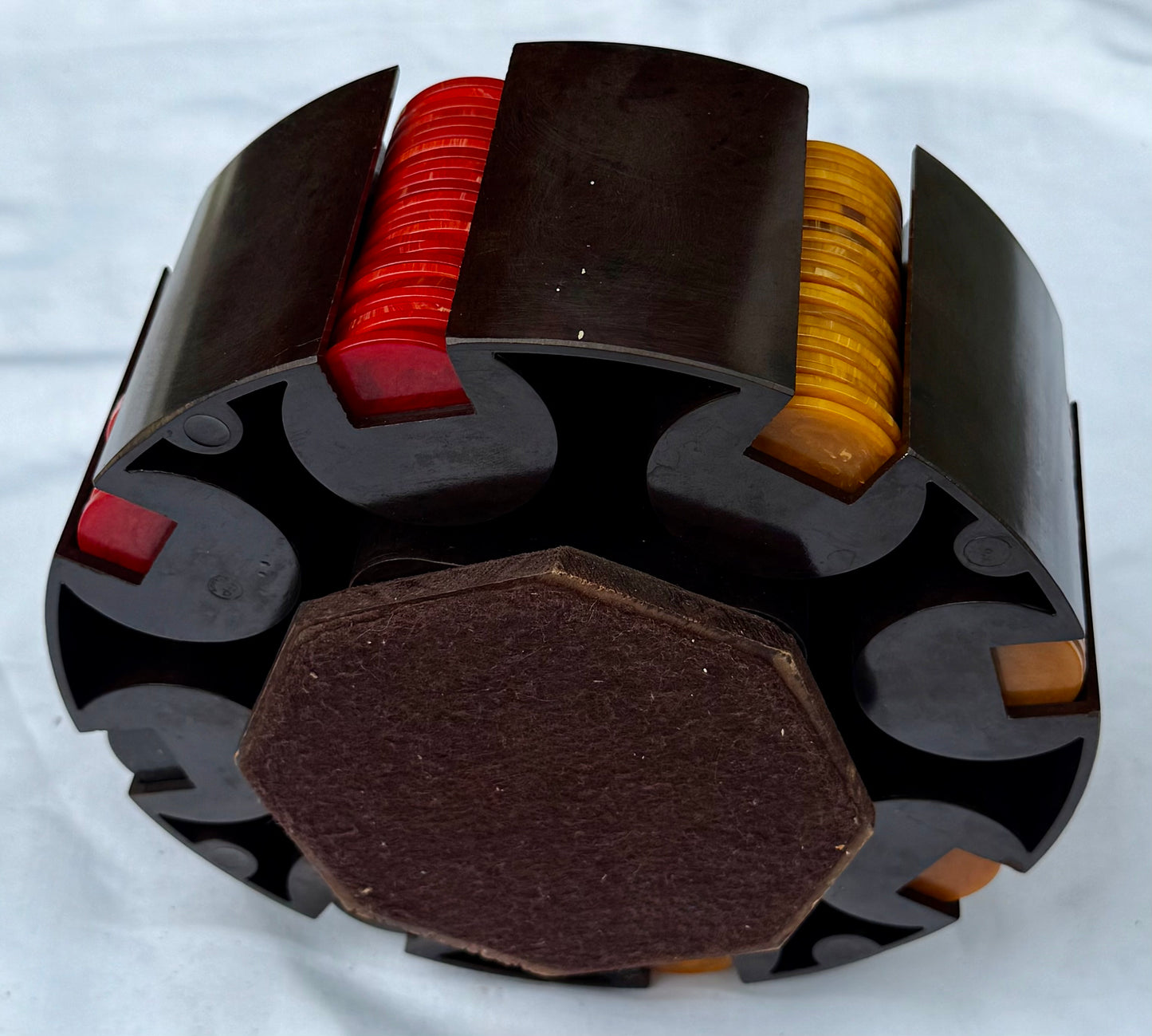 Bakelite Poker Chip Rack and Chips