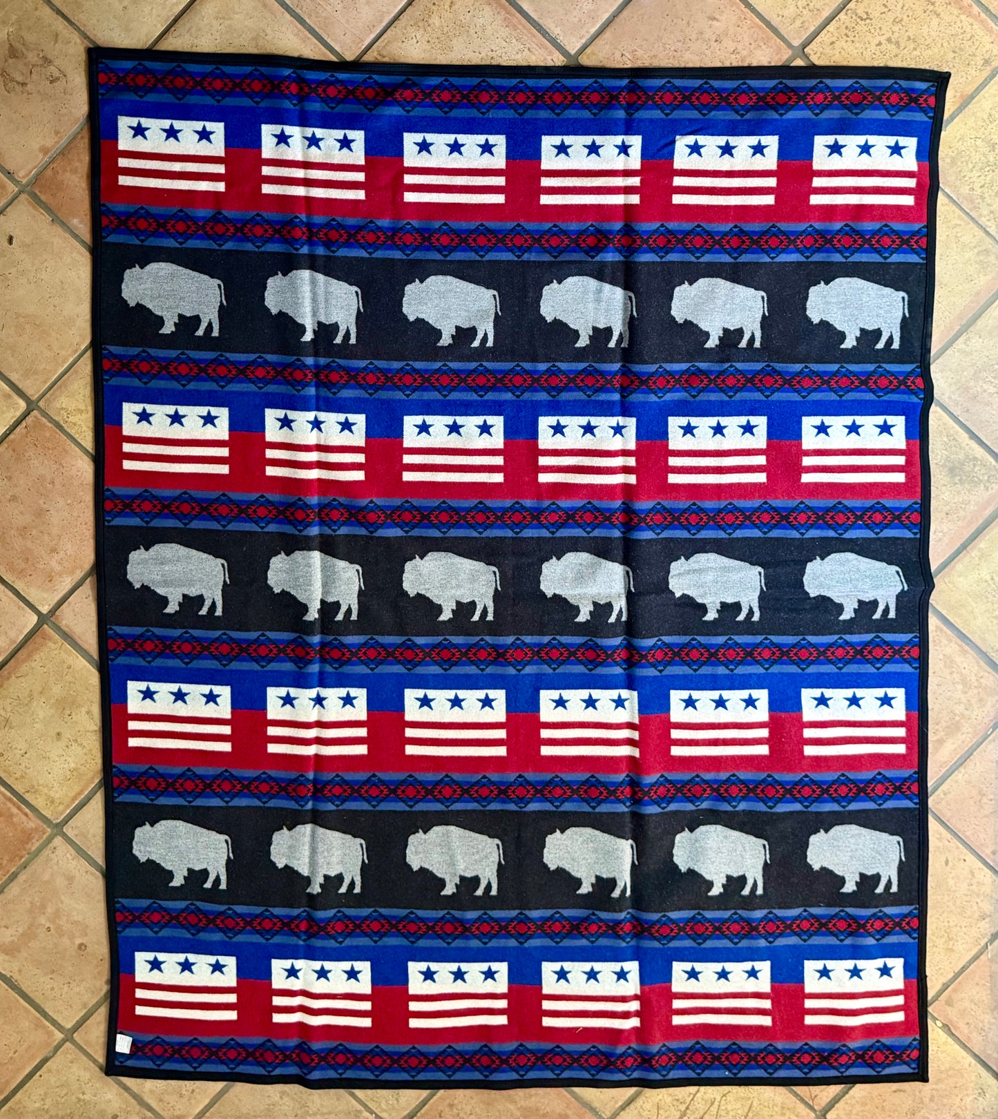 Vintage Buffalo and American Flag Pendleton Blanket