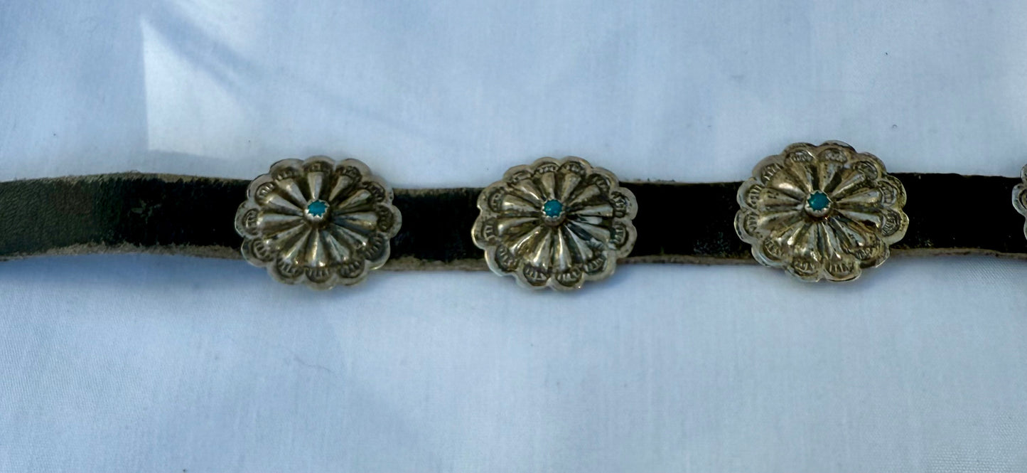 Vintage Leather and Sterling Concho Bracelet