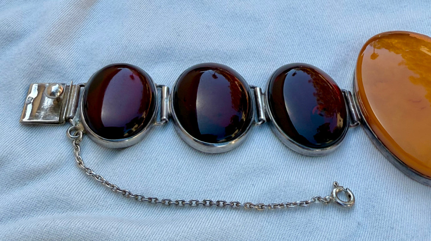 Vintage Amber and Sterling Silver Bracelet