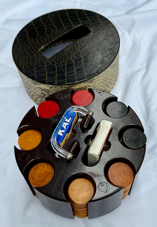 Bakelite Poker Chip Rack and Chips