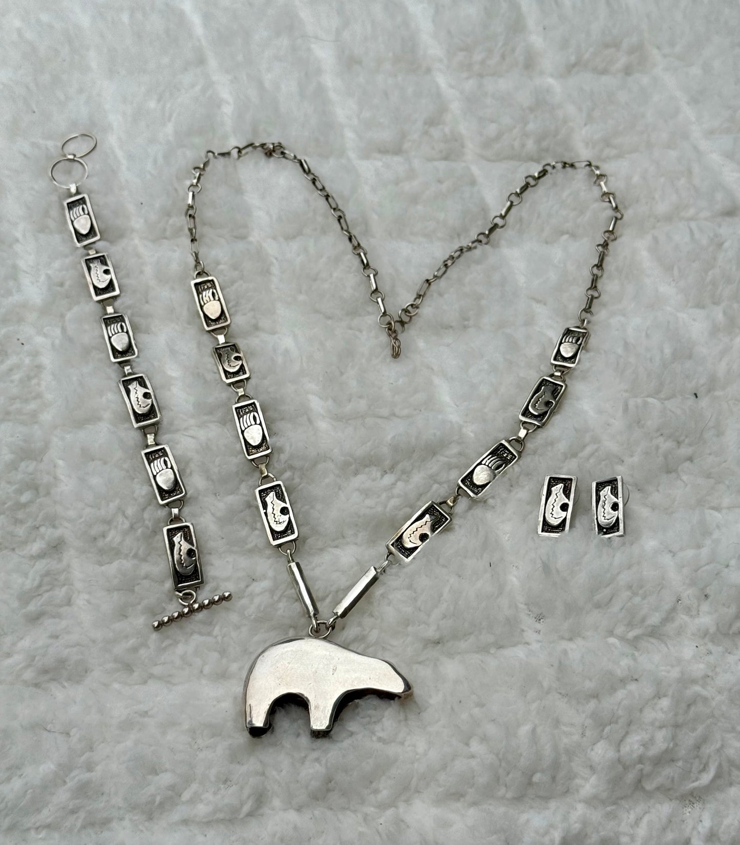 Signed Sterling Silver Bear Set