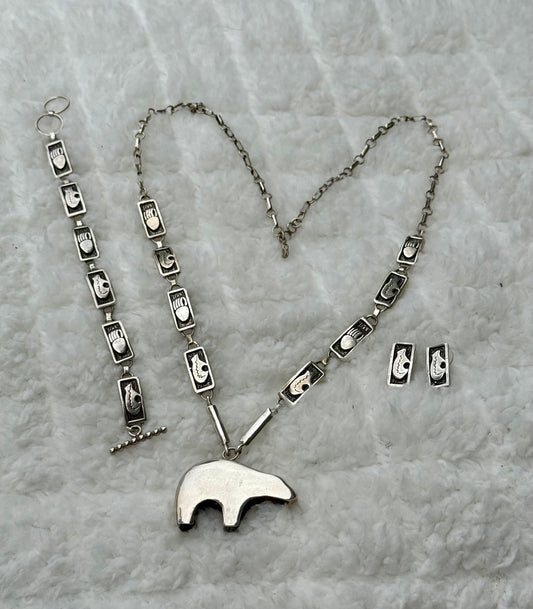Signed Sterling Silver Bear Set