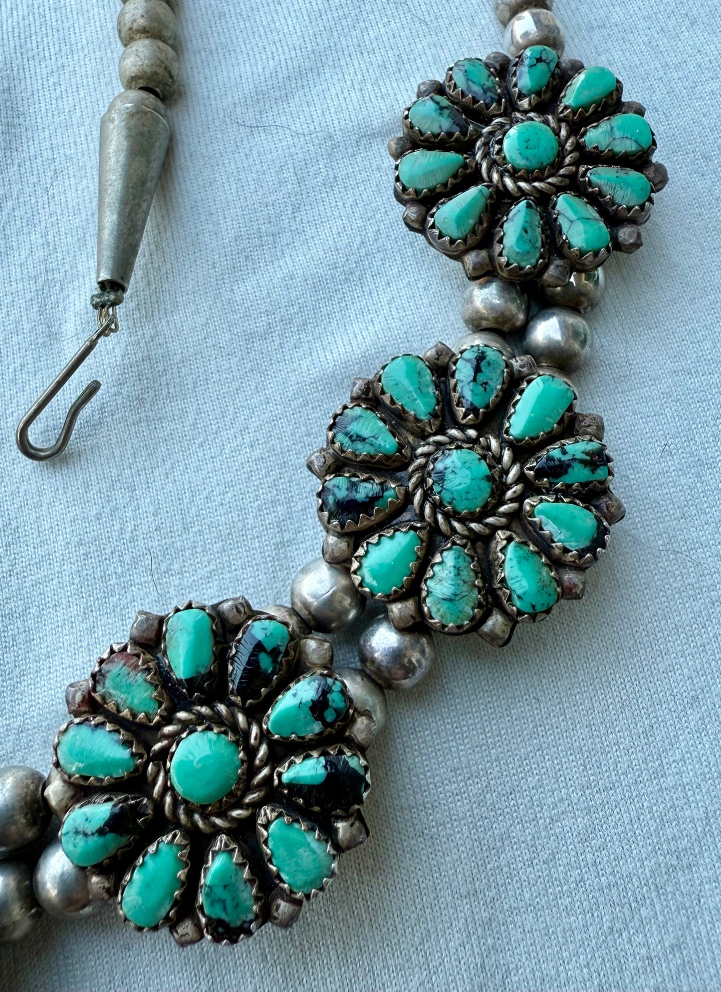 Vintage Turquoise and Sterling Silver Petite Point Necklace