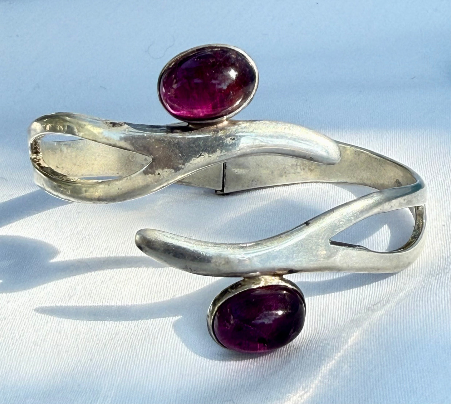 Vintage Sterling and Amethyst Hinged Bracelet