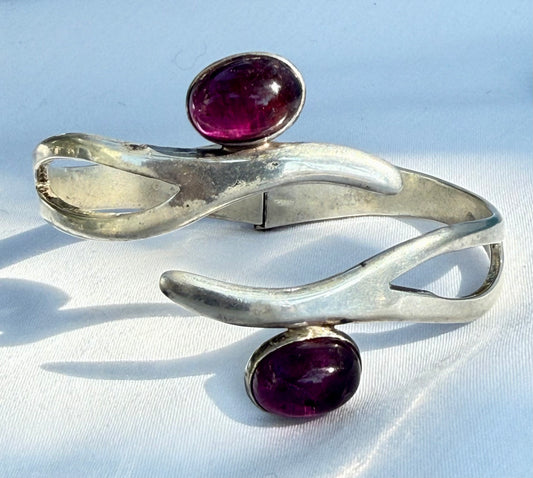 Vintage Sterling and Amethyst Hinged Bracelet