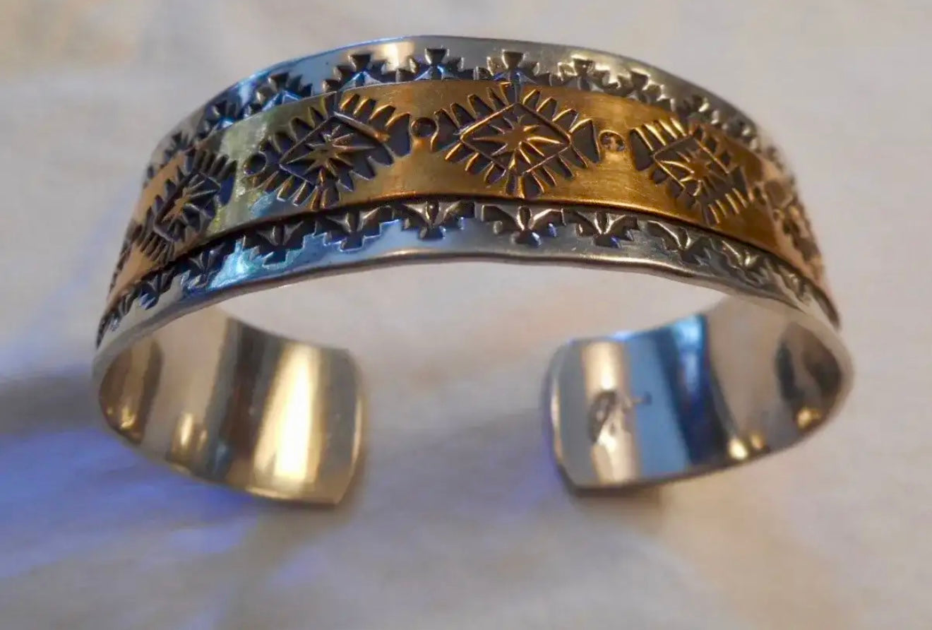 Navajo Sterling & 12K GF Stamped Cuff Bracelet