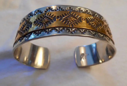 Navajo Sterling & 12K GF Stamped Cuff Bracelet