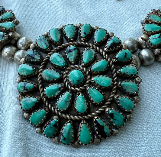 Vintage Turquoise and Sterling Silver Petite Point Necklace