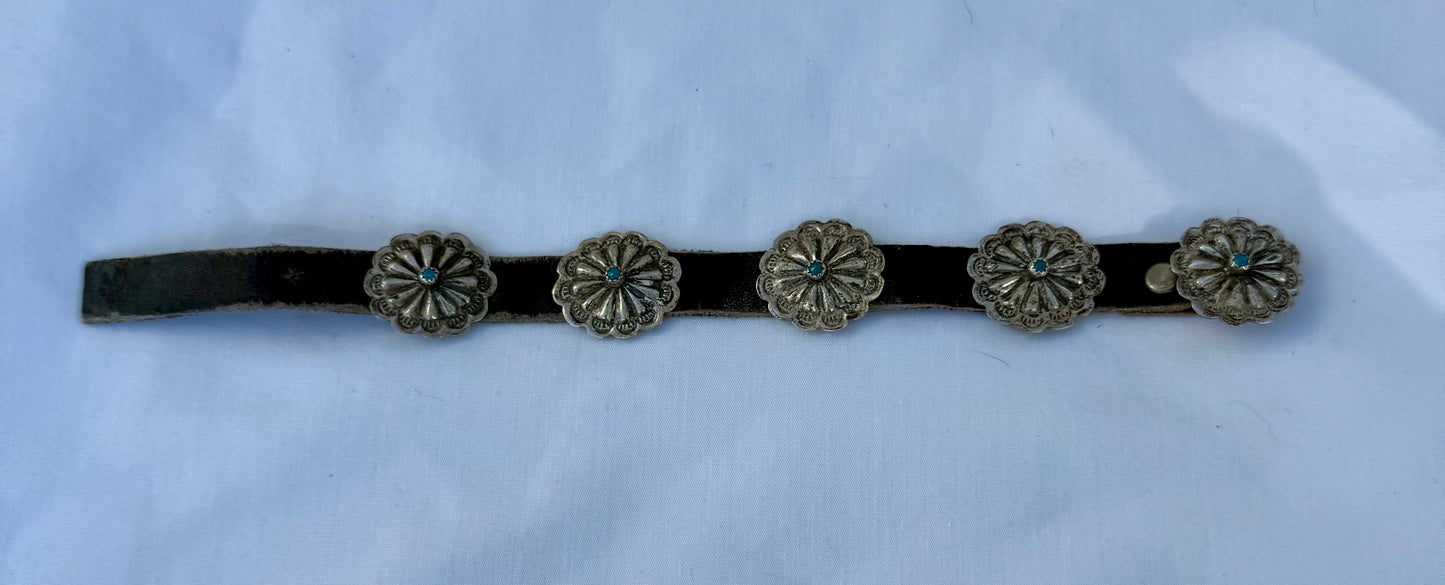 Vintage Leather and Sterling Concho Bracelet
