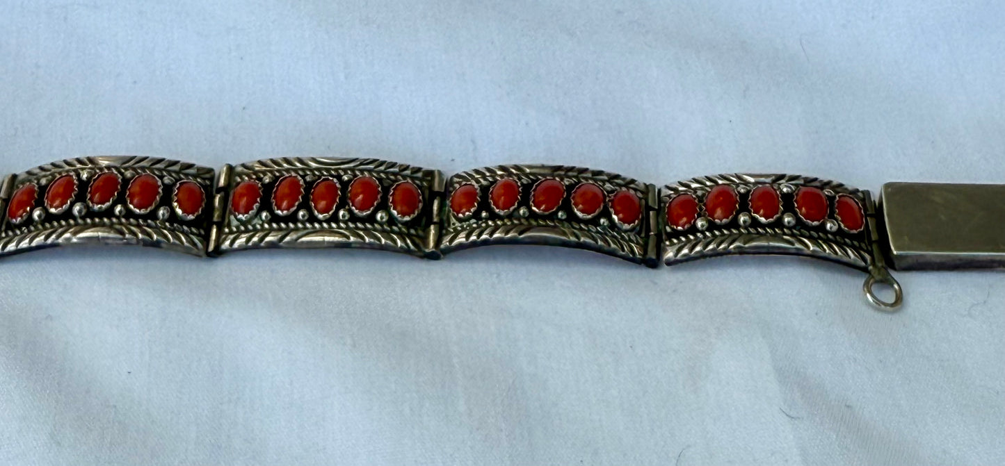 Sterling and Coral Link Bracelet