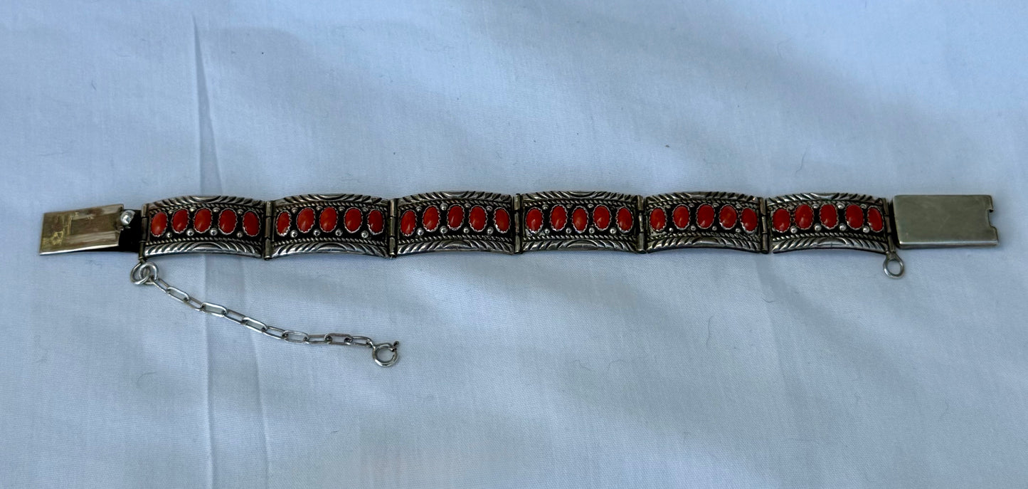 Sterling and Coral Link Bracelet