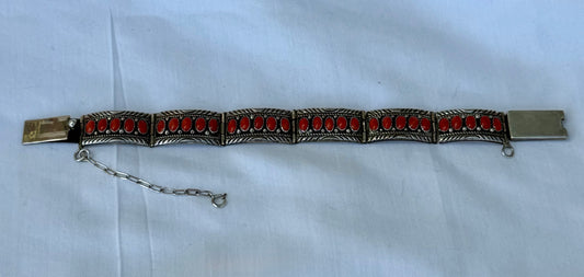 Sterling and Coral Link Bracelet