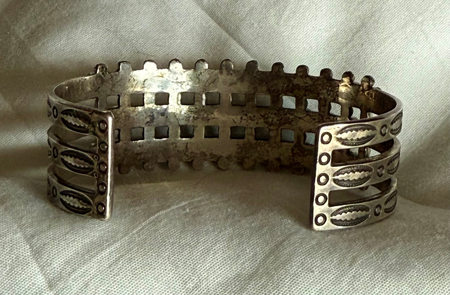 Fred Harvey Era Three Row Snake Eye Sterling Bracelet