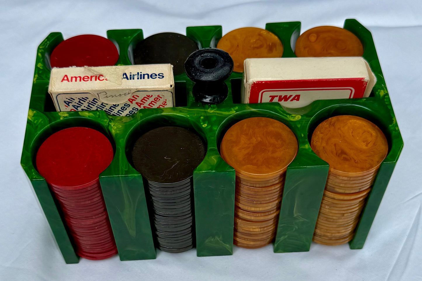 Bakelite Poker Chip Rack W/Chips