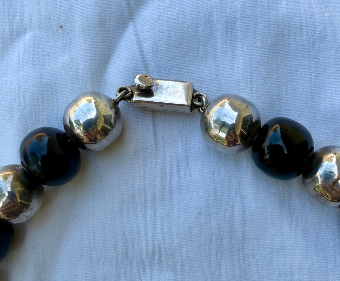 Vintage Sterling and Onyx Bead Necklace