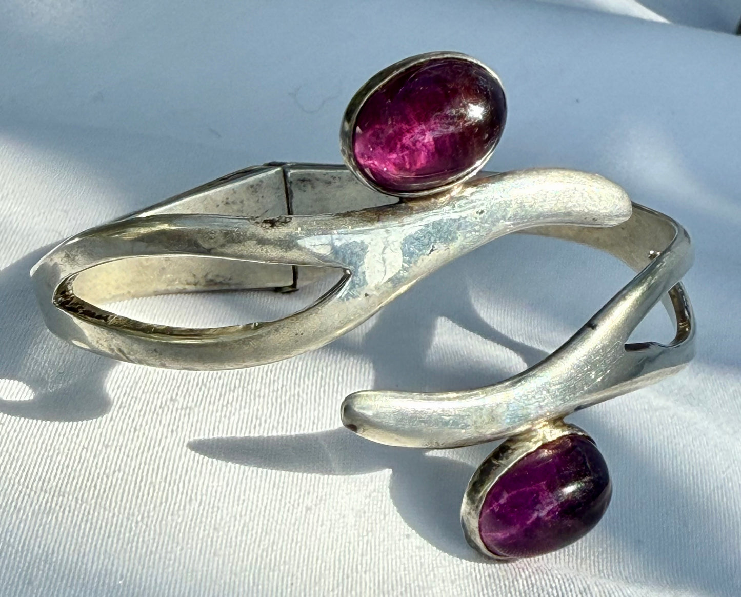 Vintage Sterling and Amethyst Hinged Bracelet