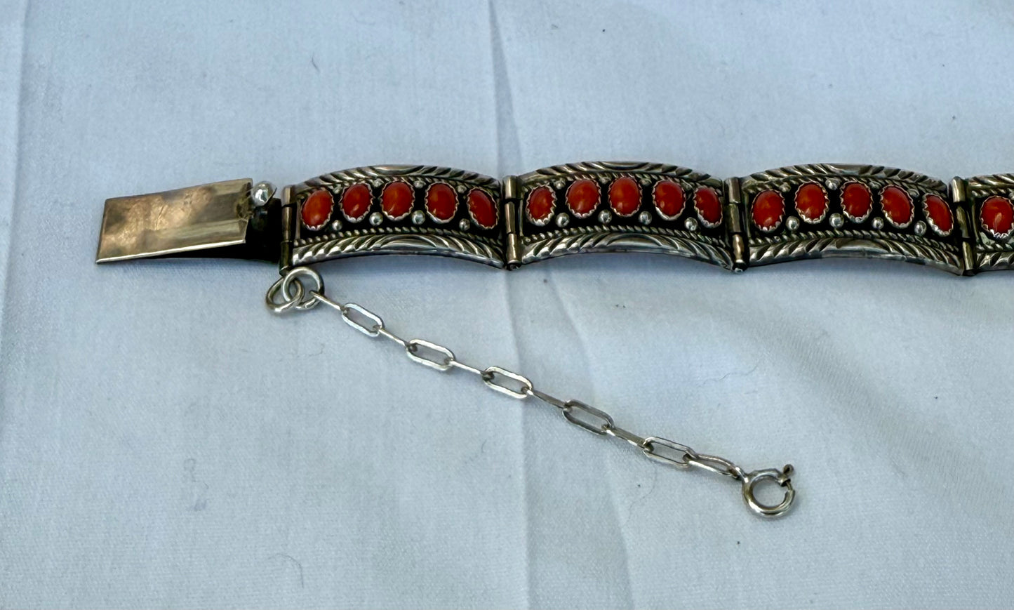 Sterling and Coral Link Bracelet
