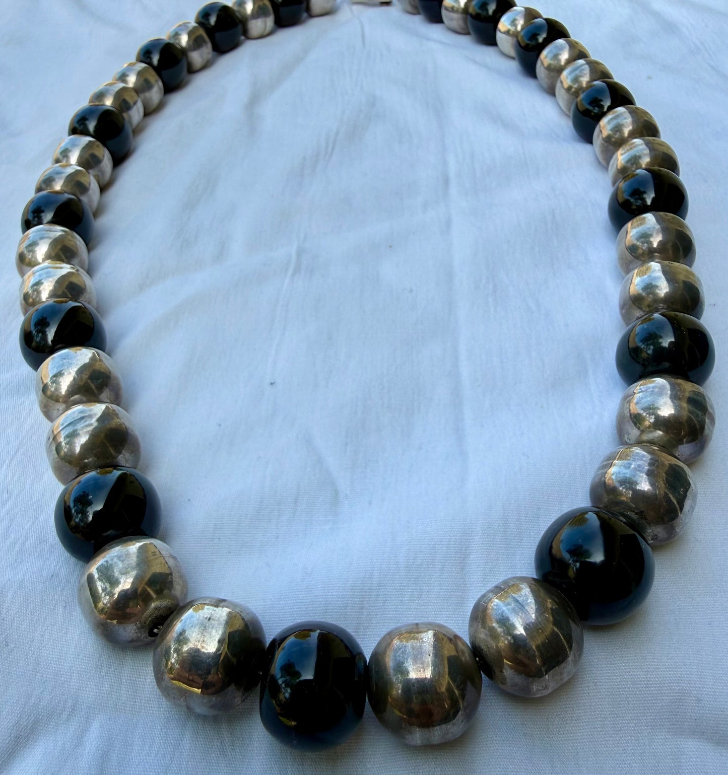 Vintage Sterling and Onyx Bead Necklace