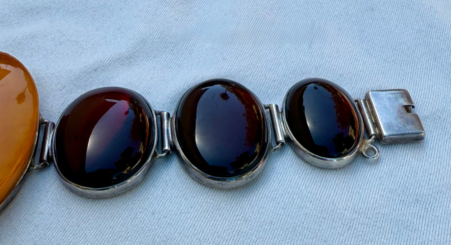 Vintage Amber and Sterling Silver Bracelet