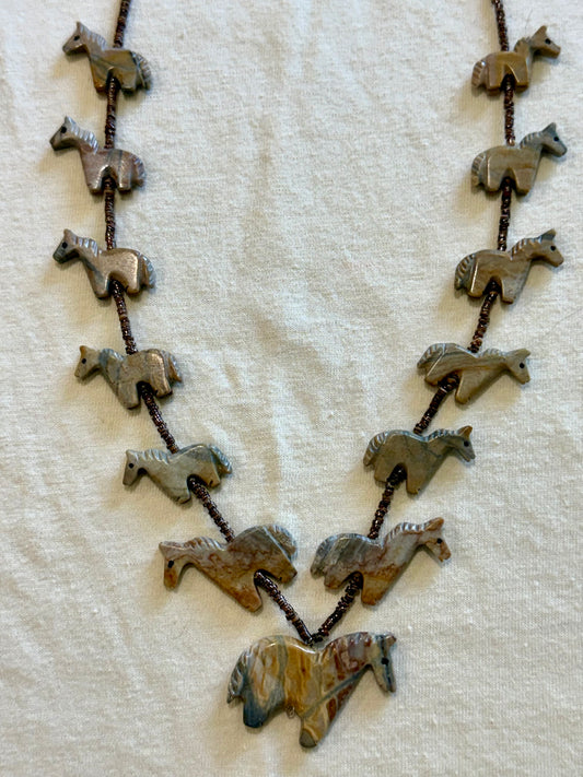 Vintage Serpentine Horse Fetish Necklace