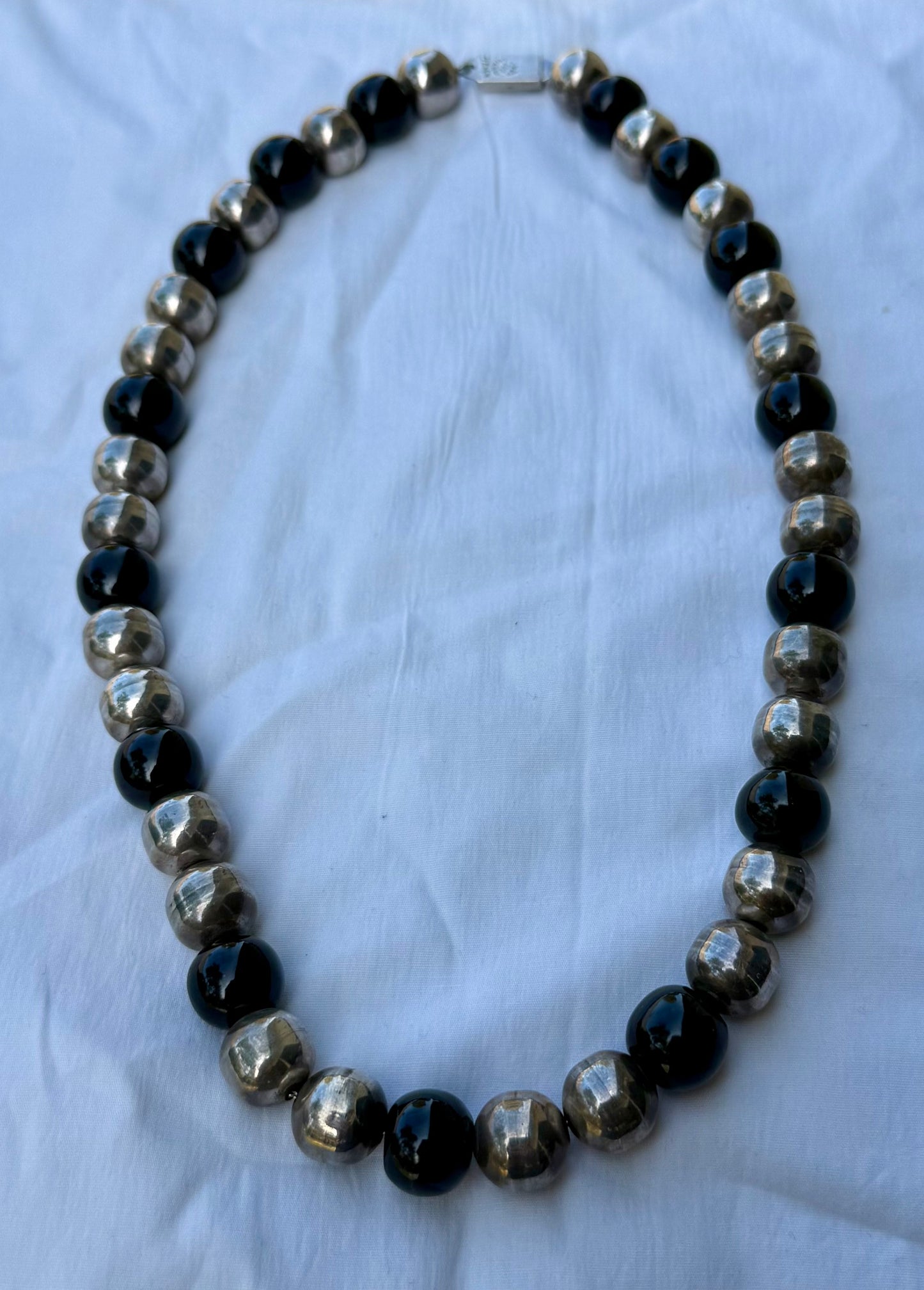 Vintage Sterling and Onyx Bead Necklace