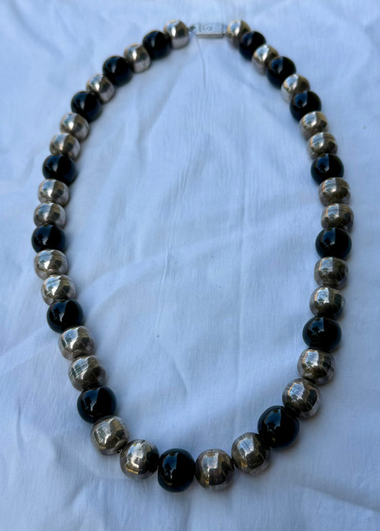 Vintage Sterling and Onyx Bead Necklace