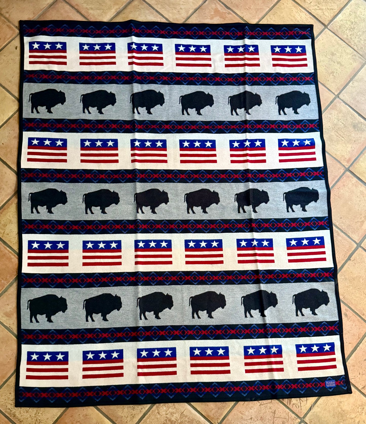 Vintage Buffalo and American Flag Pendleton Blanket